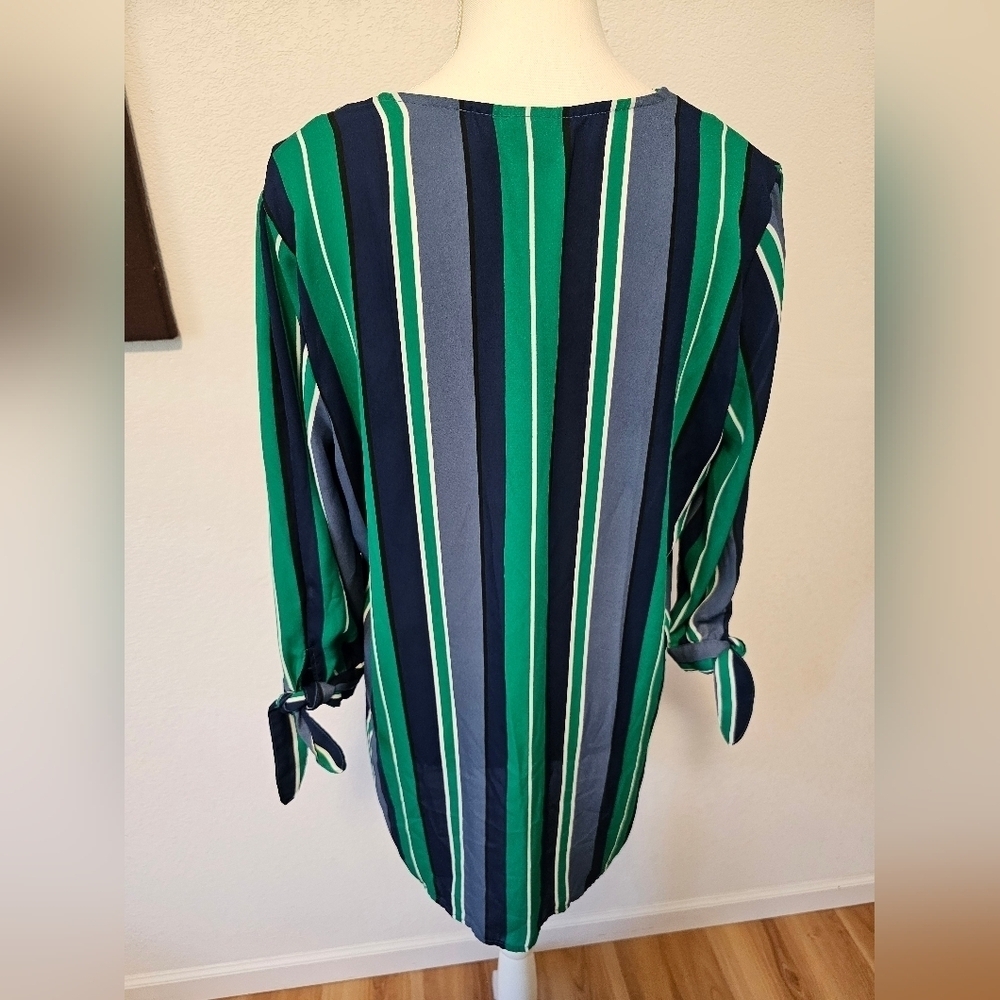 Worthington Green and Blue Striped Blouse Women's Size Large - Picture 5 of 8